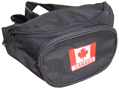 Nylon fanny waist pouch with Canada embroidered patch on front